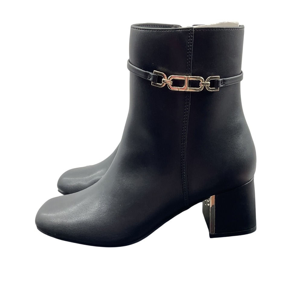 Jones New York Durling Black Square Toe Ankle Boots Gold Chain Detail 6.5M